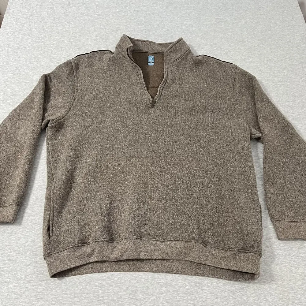 PGA Tour Pullover Mens 2XL Brown Half Zip Sweater Fleece Lined Golf Casual